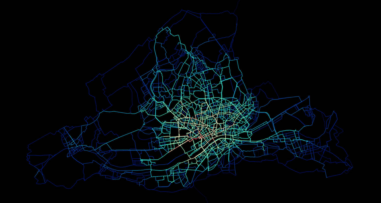 Bikesharing Heatmap aus berechneten Call-a-Bike Fahrten in Frankfurt am Main